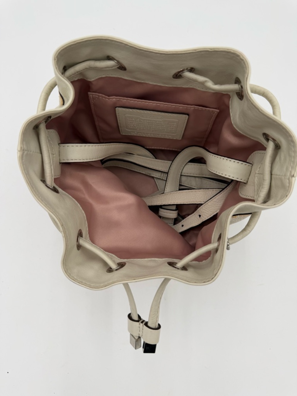 Coach Mini Drawstring Bucket Chalk with Blush Pink Interior Crossbody - Picture 4 of 11